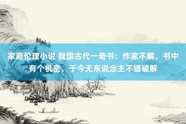 家庭伦理小说 我国古代一奇书：作家不解，书中有个机密，于今无东说念主不错破解